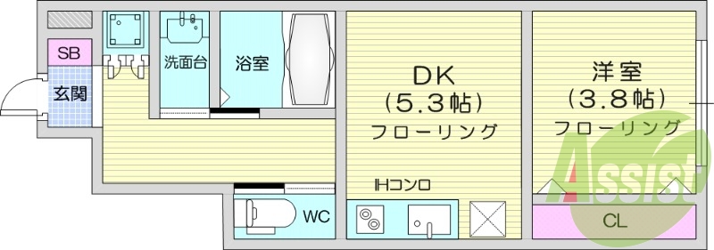 1DK、フローリング、モニター付きインターホン