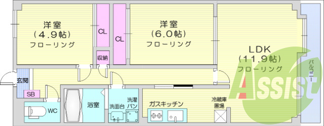 ２LDK、浴室乾燥機、オートロック、家具家電付き