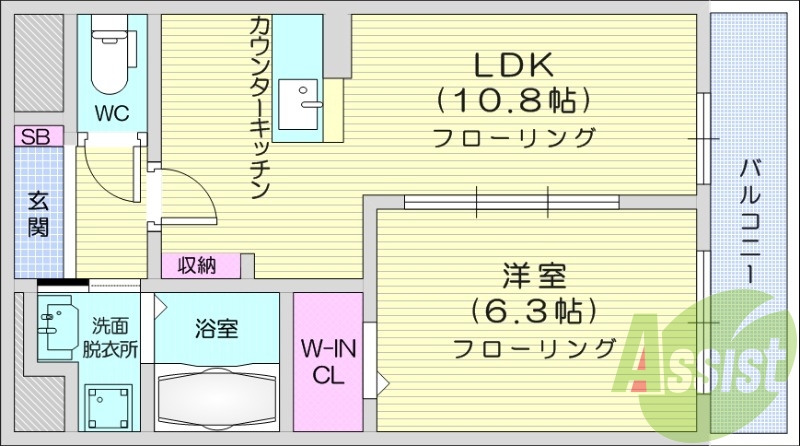 １LDK、エアコン2台、ペット相談可、都市ガス、オートロック