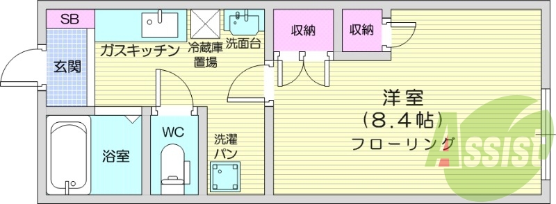 使いやすい広々間取りの１Ｋ　収納力バツグン