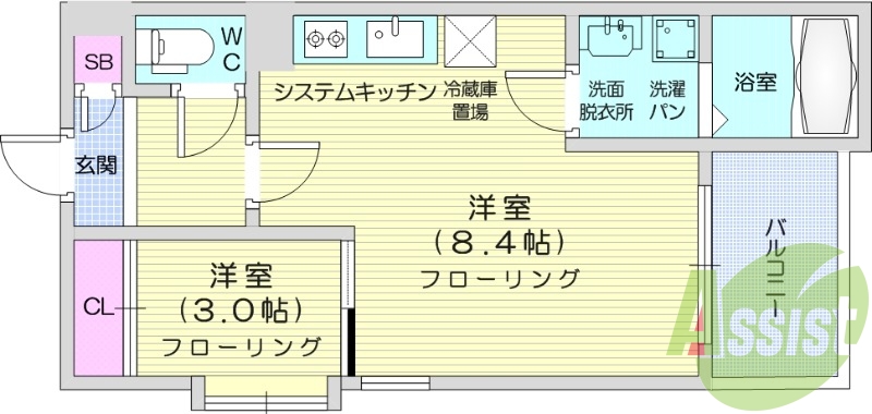 1LDK、浴室乾燥、追い焚き、独立洗面台、インターネット無料