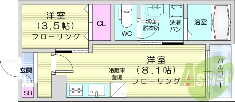 1LDK、浴室乾燥、追い焚き、独立洗面台、インターネット無料