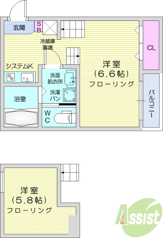 1K、ネット無料、浴室乾燥、ロフト、室内物干し、エアコン