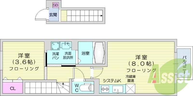 1LDK、ネット無料、室内物干し、独立洗面台、浴室乾燥機