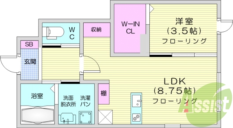 1LDK、追い焚き、独立洗面台、ネット無料、IH、室内物干し