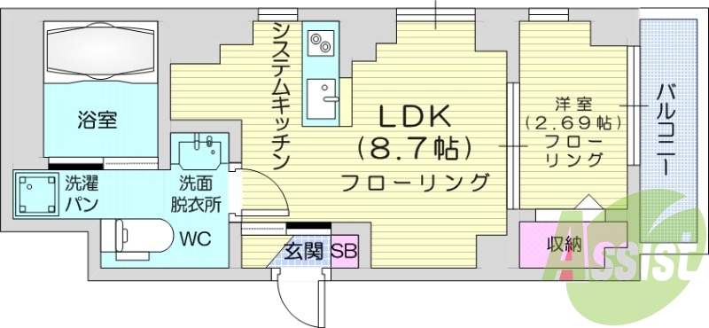 1LDK、インターネット無料、独立洗面台、トランクルーム