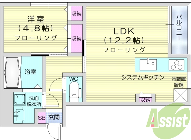 1LDK、宅配ボックス、防犯シャッター、都市ガス