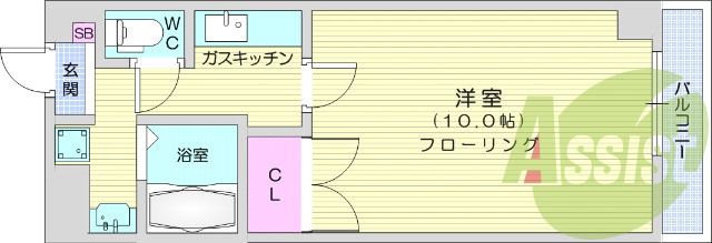 1K、角部屋、都市ガス、オートロック、ネット対応、BS共聴
