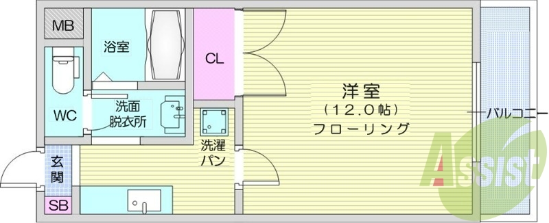 1K、独立洗面、洗濯パン、エアコン、宅配BOX、オートロック