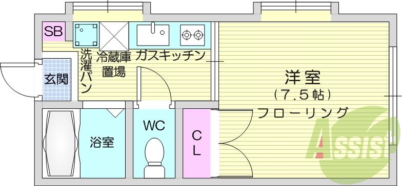 1Ｋ、バストイレ別、エアコン、ディンプルキー