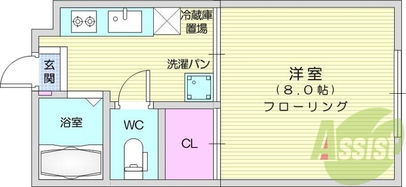 1K、エアコン、バストイレ別