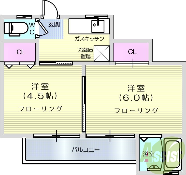 ねこちゃん飼育可バストイレ別・室内洗濯機置場