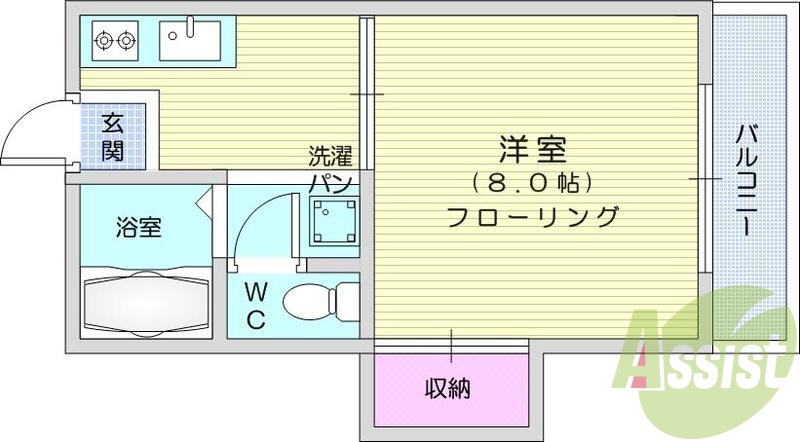1K、エアコン、室内洗濯機置場、トイレ浴室別、クローゼット