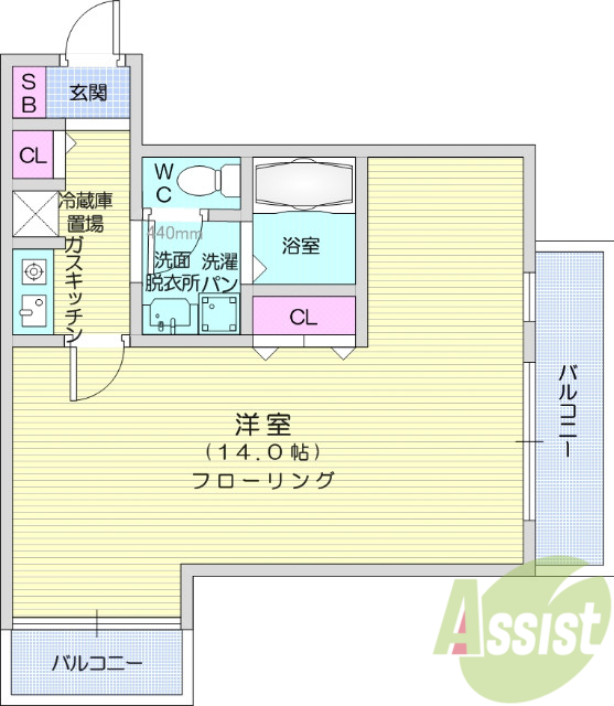 1K、エアコン、バストイレ別、フローリング