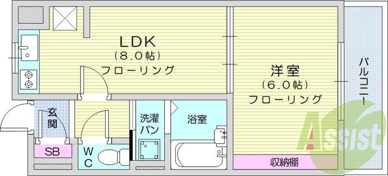 ２K、キレイなお部屋で、モニター付きインターホン温水洗浄便座