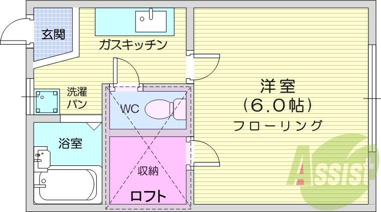 1K、バス・トイレ別、エアコン、