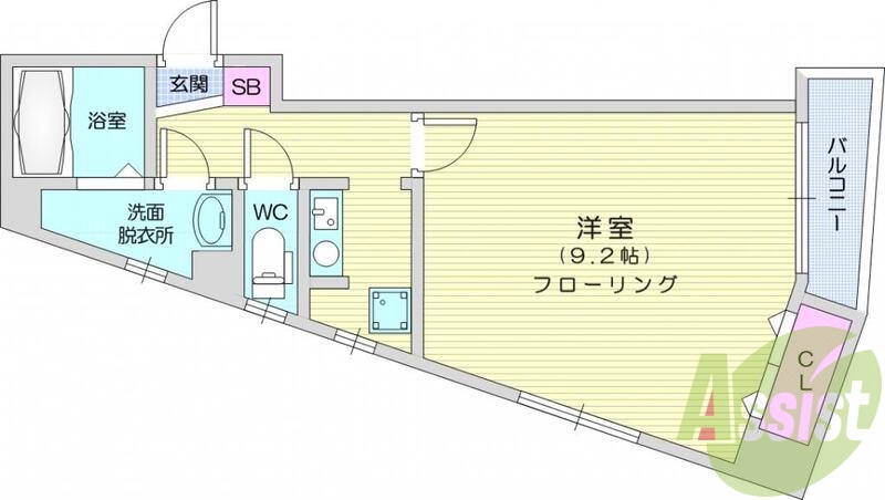 1Ｋ、バス・トイレ別、都市ガス、モニター付きインターホン