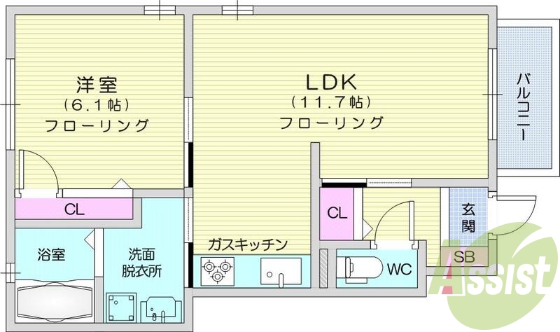 1LDK、エアコン、モニター付きインターホン、追い炊き