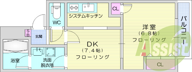 1LDK、オートロック、エレベーター、エアコン