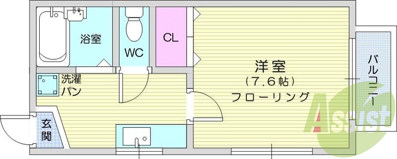 1K、シャワー、バストイレ別、温水洗浄便座、都市ガス