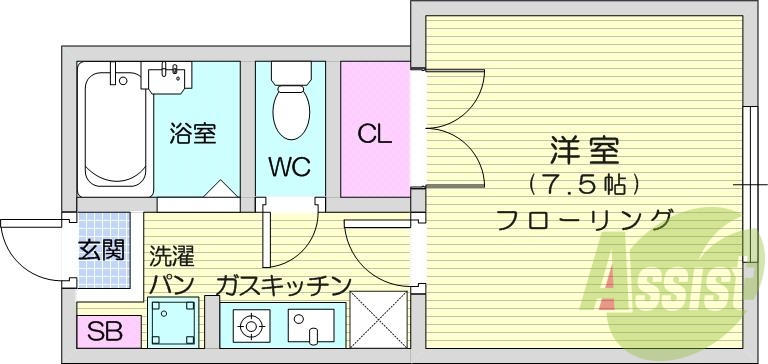 1K、エアコン、室内洗濯機置場、トイレ浴室別、クローゼット