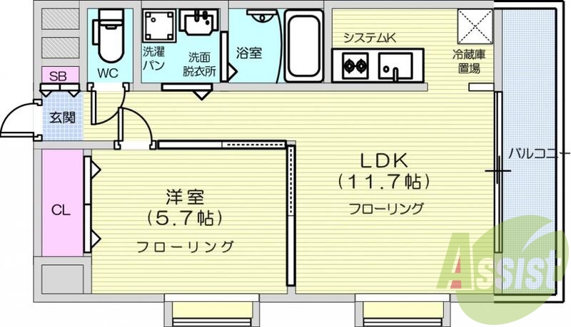 1LDK、オートロック防犯カメラ、システムキッチン、エアコン