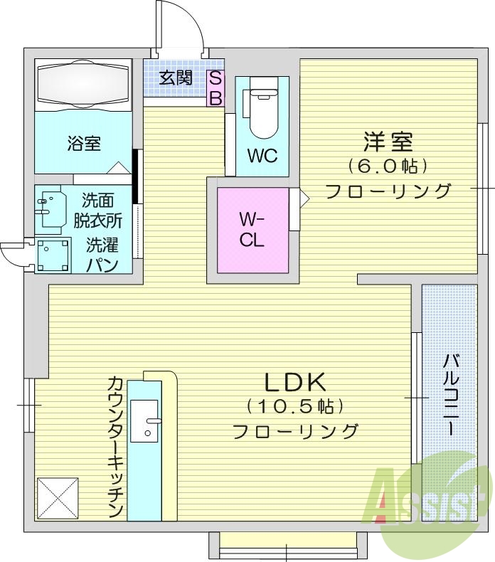 １ＬＤＫ、角部屋、バストイレ別、追い焚き機能、都市ガス