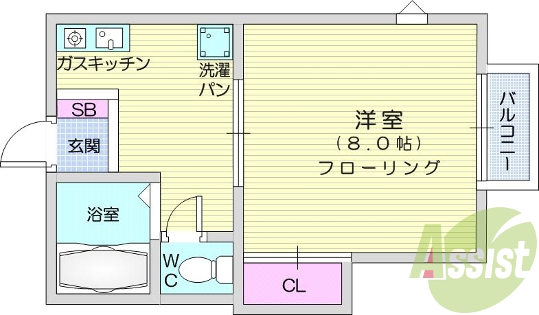 1ｋ、バストイレ別、エアコン、フローリング