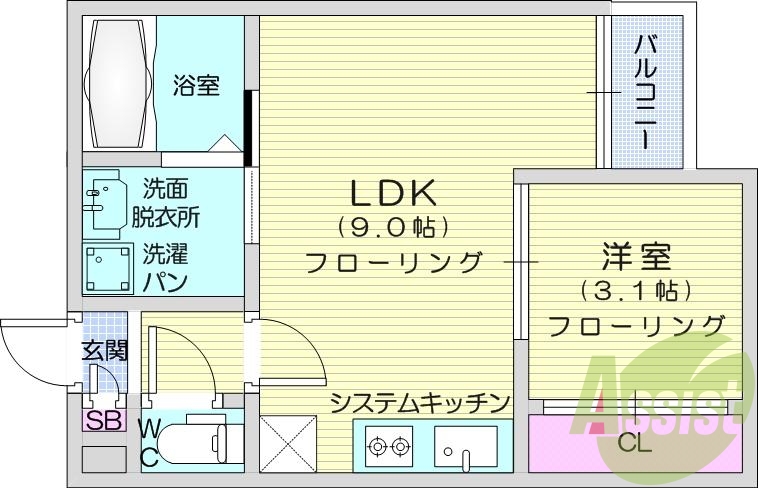 1LDK、エアコン、室内洗濯機置き場、トイレ浴室別