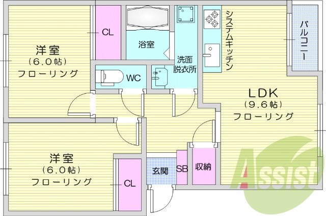 2LDK、独立洗面、システムキッチン、追焚き、TVインタホン