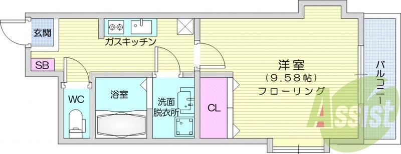 １Ｋ、クローゼット、ガスキッチン、エアコン、セパレート