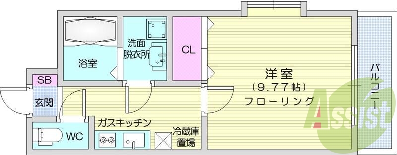 １Ｋ、クローゼット、ガスキッチン、エアコン、セパレート