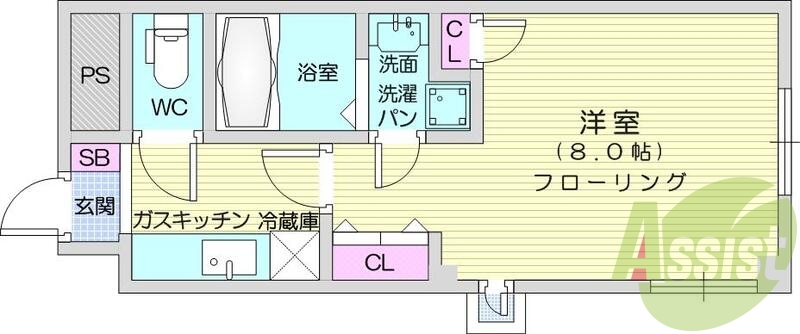 1R・全室フローリング・TVインターホン・温水洗浄便座