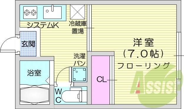 1K、モニター付インターホン、エアコン、フローリング