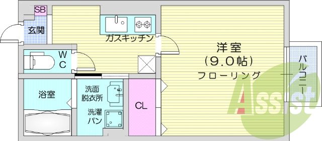 １K、エアコン、温水洗浄暖房便座、TVインターホン