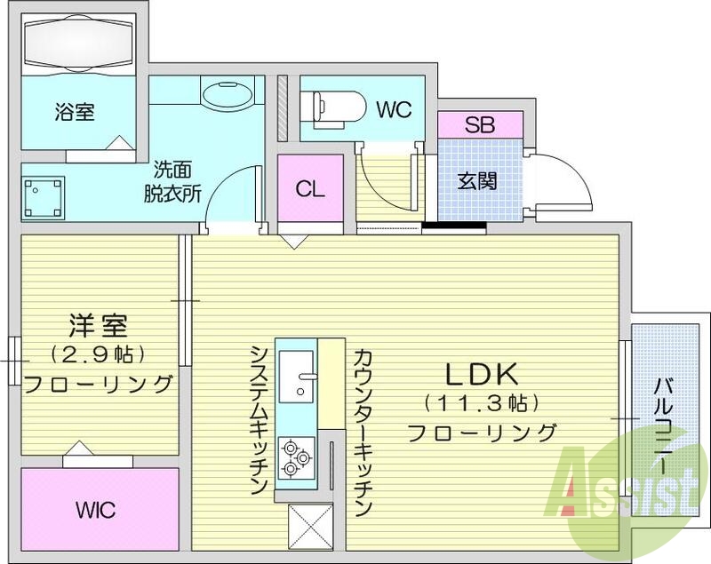 １ＬＤＫ、対面式キッチン、カウンターキッチン、シャワートイレ