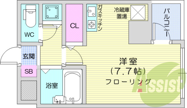1R、給湯器、ガステーブル、風呂、トイレ。