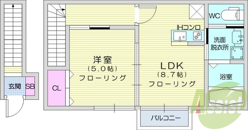 1LDK、Wi-Fi無料、ウォシュレット、HIコンロ、追炊き