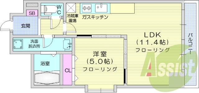 1LDK、独立洗面台、システムキッチン、オートロック