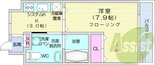 １K、エレベーター、オートロック、バス・トイレ別。