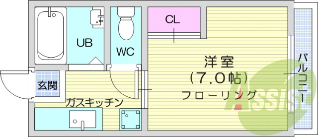 1Ｋ、Ｂ/Ｔ別、追炊機能、室内洗濯機置場、都市ガス。