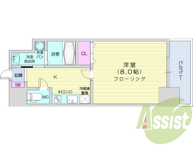 1K、オートロック、エアコン、バストイレ別