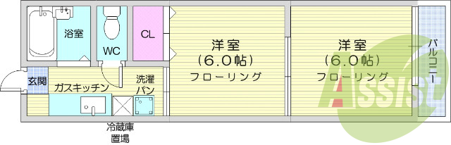 2K、モニタ付きインターホン、エアコン、ウォシュレット