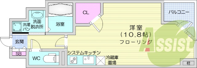 1R、エアコン、モニタ付きインターホン、浴室乾燥機