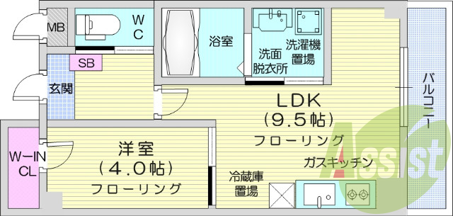 １LDK、角部屋、都市ガス、ウォークインクローゼット
