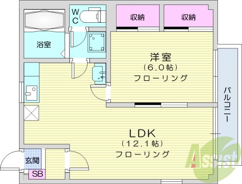 1LDK、バストイレ別、エアコン、角部屋、クローゼット