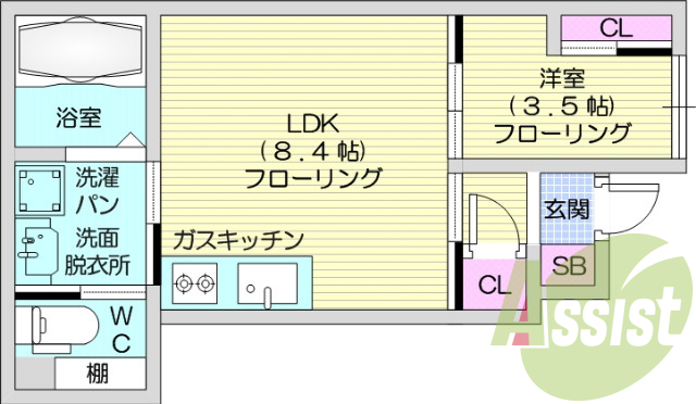 １LDK、追い焚き、浴室乾燥機、床下収納