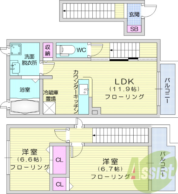 2LDK、追い炊き、エアコン2台、BS協調アンテナ