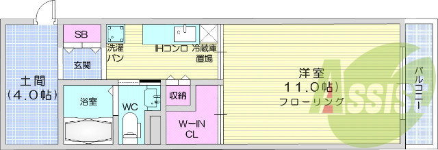 1K、B/T別、エアコン、ウォークインクローゼット。