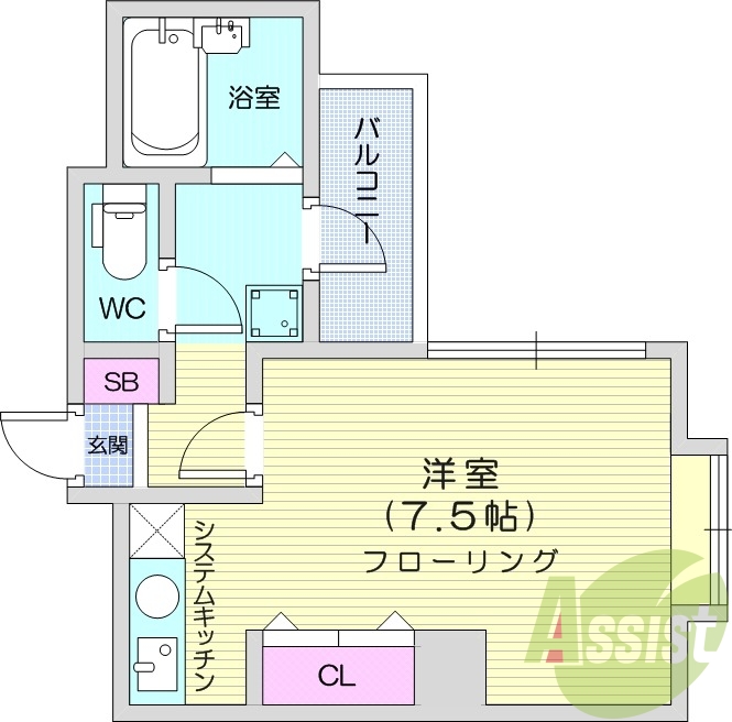 1R、エアコン、クローゼット、追い焚き機能、バス・トイレ別